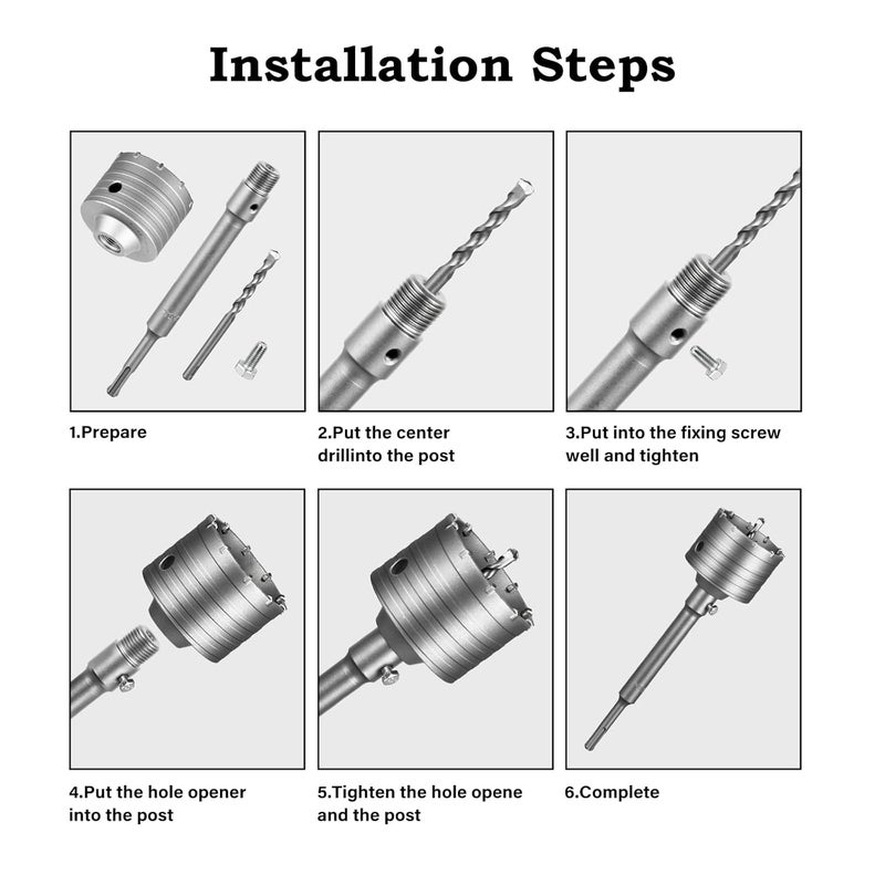 SALI Concrete Hole Saw Kits 5"（125mm） Tungsten Steel Wall Hole Cutter Drill Bit Sets with 220mm SDS Plus Shank Connecting Rod，110mm Center Positioning Drill Bits for Cinder Block,Brick,Adobe Wall - Image 3